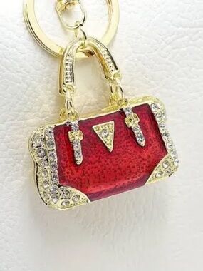 Rhinestone Designer bag inspired Red Gold tone Bling Key Purse Chain Accessory